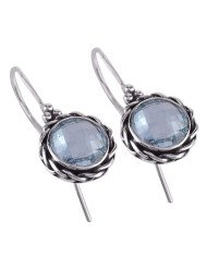 Blue Topaz and Twisted Wire Solid Silver Round Dangle Earring