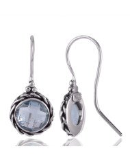 Blue Topaz and Twisted Wire Solid Silver Round Dangle Earring