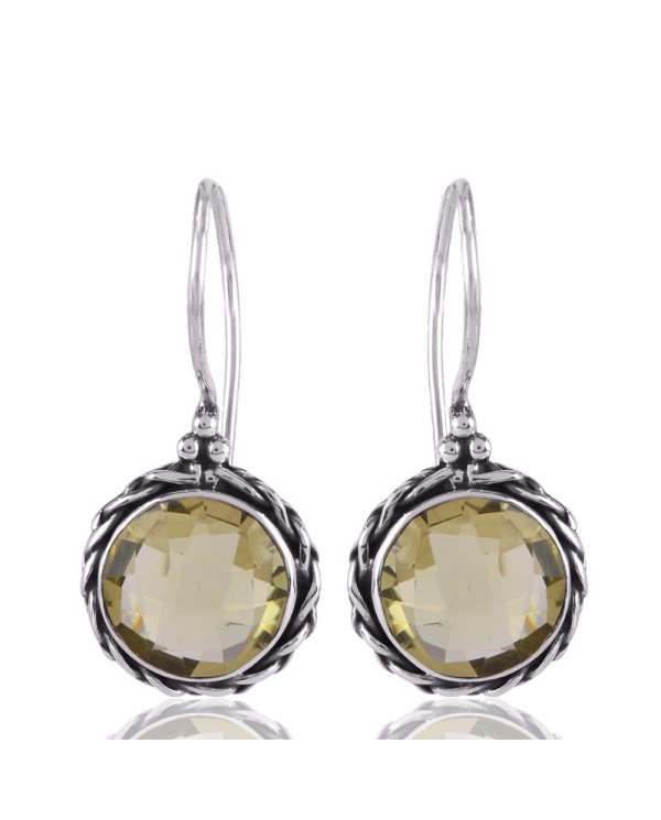 Lemon Quartz and Twisted Wire Solid Silver Round Dangle Earring
