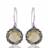 Lemon Quartz and Twisted Wire Solid Silver Round Dangle Earring