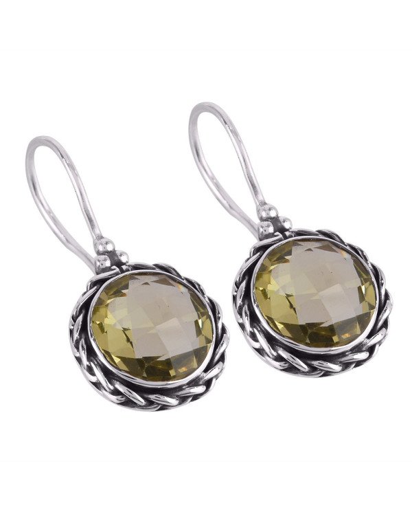 Lemon Quartz and Twisted Wire Solid Silver Round Dangle Earring