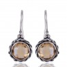 Citrine Gemstone Twisted Wire Solid Silver Round Dangle Earrings.