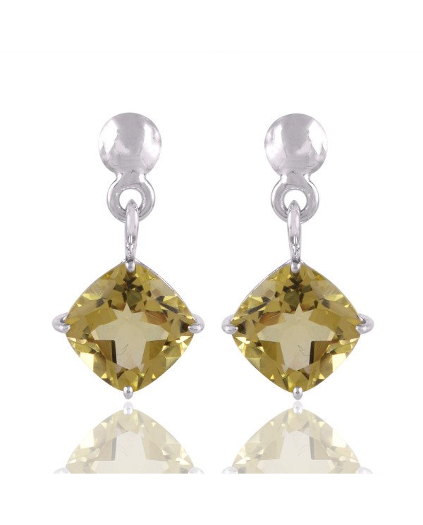 Lemon Quartz and Solid Silver Gemstone Earring in Wholesale Price