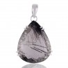 Tourmanilated Quartz Black Rutile Solid Silver Pendant Necklace Jewelry