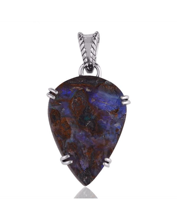 Boulder Opal Gemstone Pendant Necklace with 925 Solid Silver
