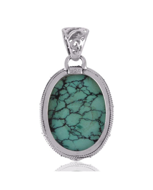 Tibetan Turquoise Oval Pendant with Sterling 925 Silver