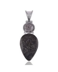 Tourmanilated Quartz Rutile and Brizone Coral Silver Pendant Necklace Wholesale Pricing Jewelry
