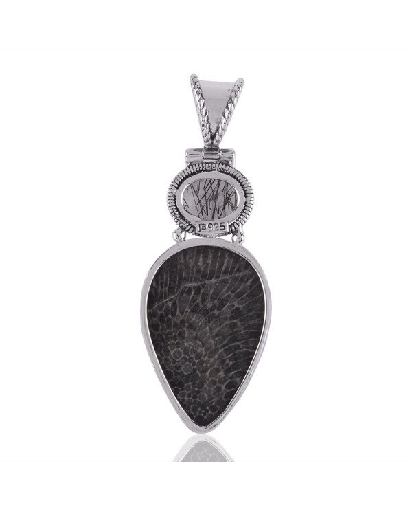 Tourmanilated Quartz Rutile and Brizone Coral Silver Pendant Necklace Wholesale Pricing Jewelry