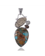 Boulder Turquoise Green Amethyst and Smoky Quartz Smokey 925 Silver Pendant