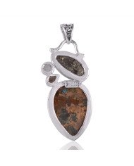 Boulder Turquoise Green Amethyst and Smoky Quartz Smokey 925 Silver Pendant