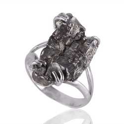 Raw Meteorite Gemstone Statement 925 Solid Sterling Silver Ring