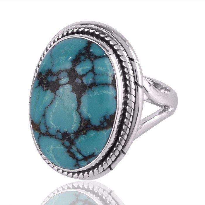 Tibetan Turquoise Gemstone Ring | 925 Sterling Silver Handmade Jewelry