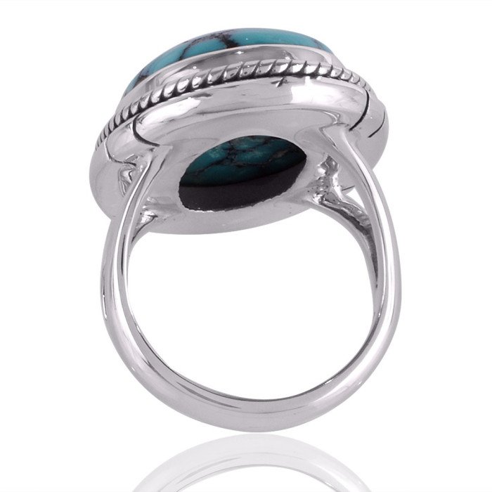 Tibetan Turquoise Gemstone Ring | 925 Sterling Silver Handmade Jewelry