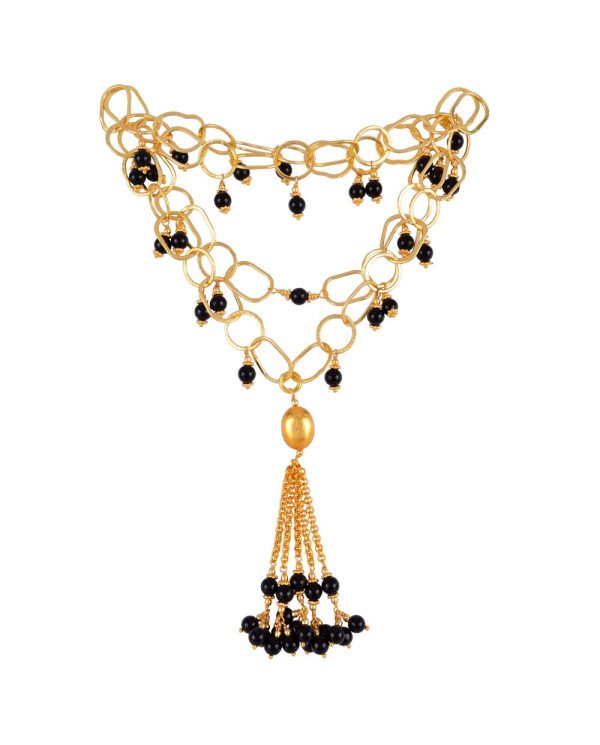 Black Onyx Ball Beads with Gold Plated Bllas Fashion Necklace