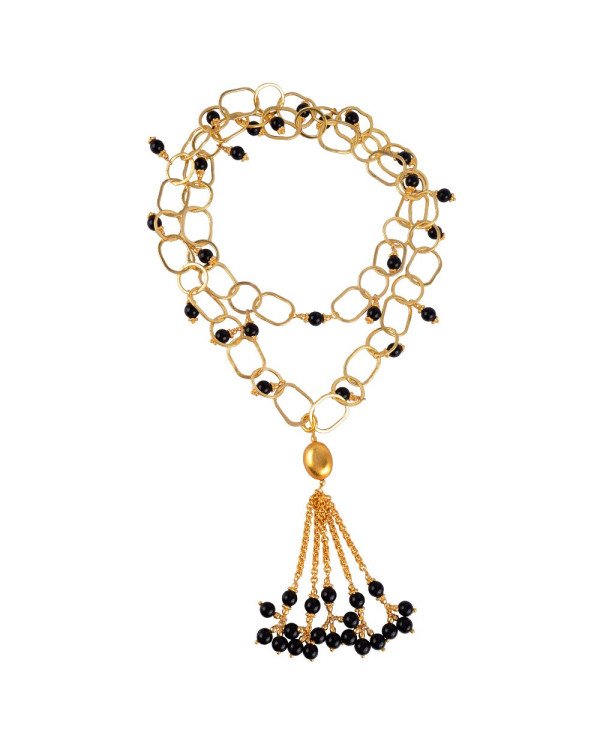 Black Onyx Ball Beads with Gold Plated Bllas Fashion Necklace