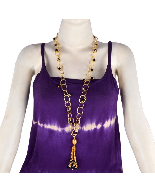 Black Onyx Ball Beads with Gold Plated Bllas Fashion Necklace