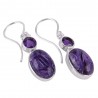 Amethyst and Charoite Drop Earring 925 Silver Dangle