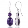 Amethyst and Charoite Drop Earring 925 Silver Dangle
