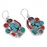 Turquoise Smoky Coral and Green Amethyst Multi Color Earring Solid Silver
