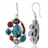 Turquoise Smoky Coral and Green Amethyst Multi Color Earring Solid Silver