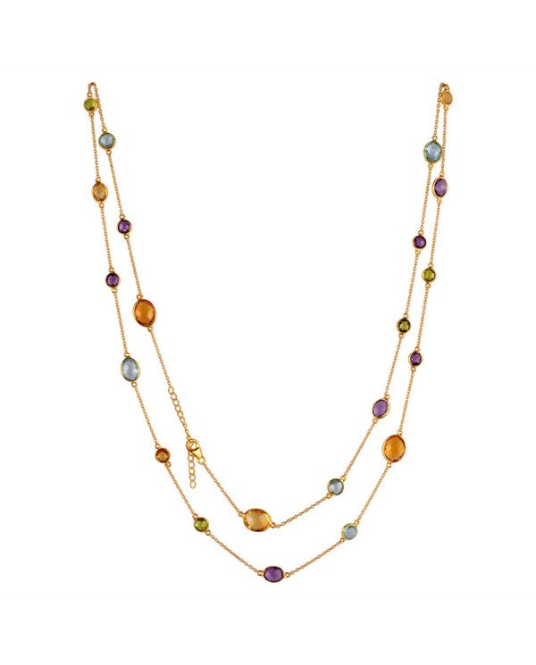 Blue Topaz Citrine Amethyst Peridot Multi Gemstone Silver Trendy Necklace