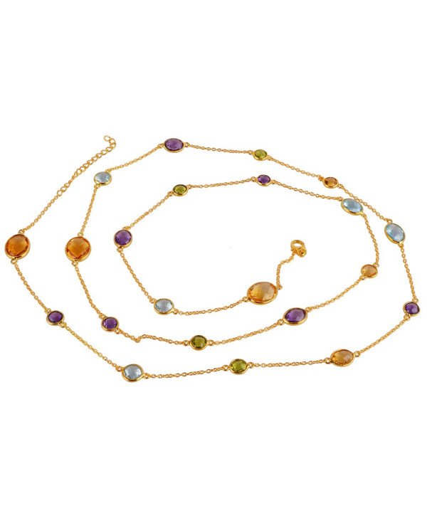 Blue Topaz Citrine Amethyst Peridot Multi Gemstone Silver Trendy Necklace