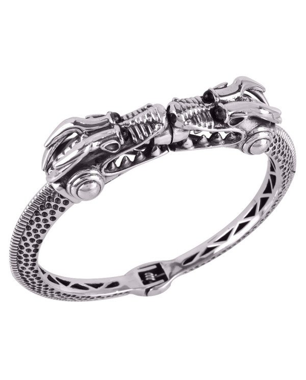 Beautiful Sterling Silver Crocodile Skull Bangle Bracelet Openable Cuff