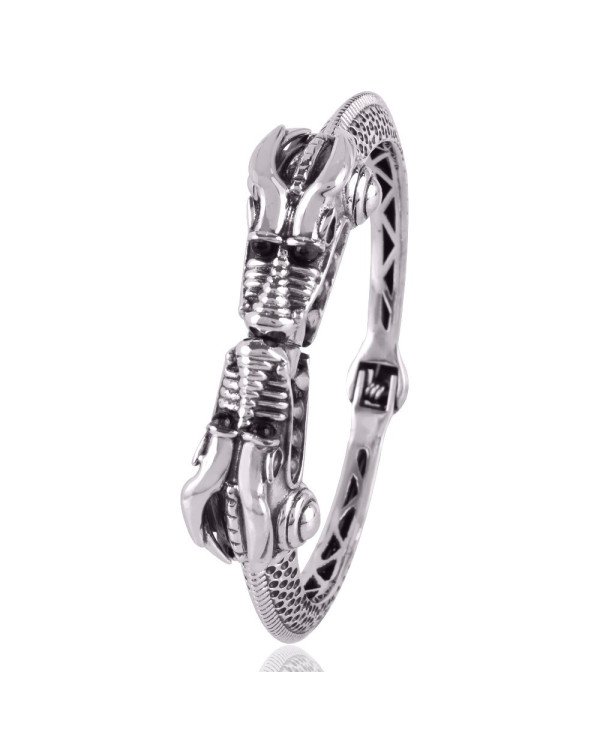 Beautiful Sterling Silver Crocodile Skull Bangle Bracelet Openable Cuff