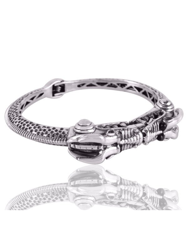 Beautiful Sterling Silver Crocodile Skull Bangle Bracelet Openable Cuff