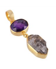 Herkimer Diamond and Rough Amethyst Dangle Drop Fashion Pendant