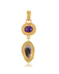 Herkimer Diamond and Rough Amethyst Dangle Drop Fashion Pendant