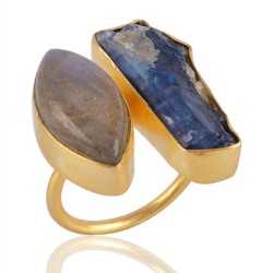 Raw Tanzanite and Labradorite 18K Gold Vermeil Ring For Women