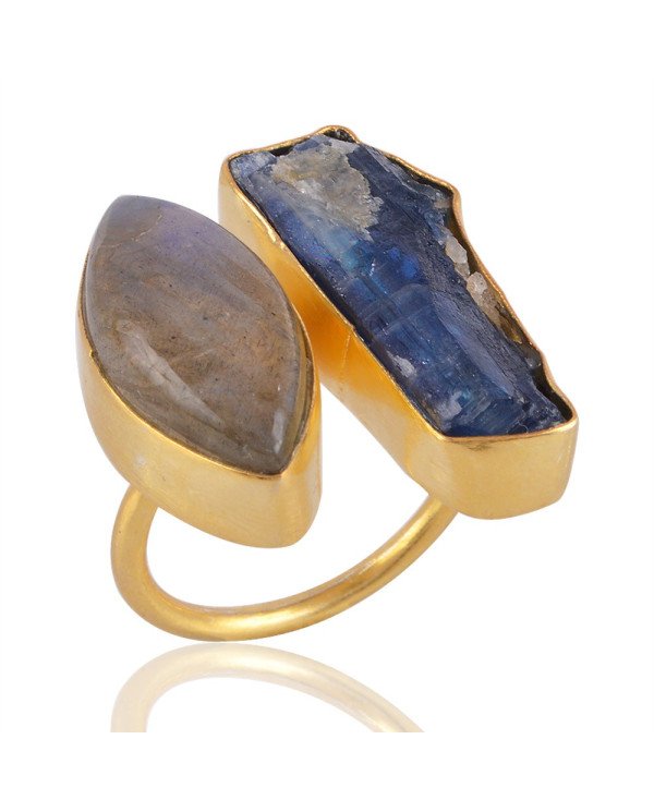 Raw Tanzanite and Labradorite 18K Gold Vermeil Ring For Women