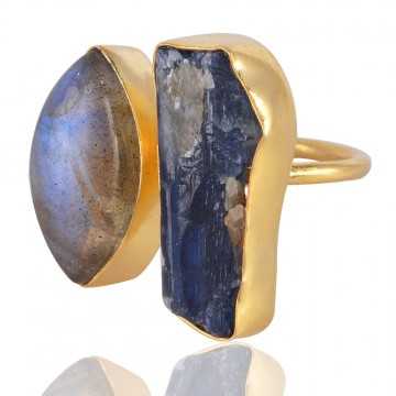 Raw Tanzanite and Labradorite 18K Gold Vermeil Ring For Women