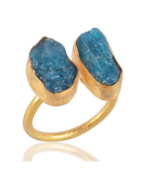 Raw Apatite Gemstone Handmade 18K Gold Vermeil Promise Ring