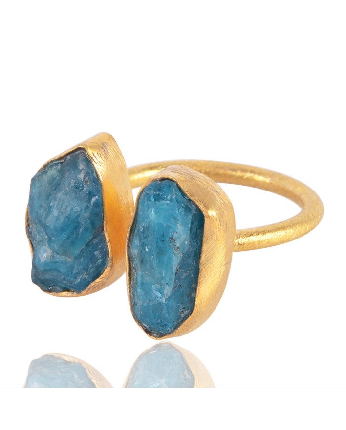 Raw Apatite Gemstone Handmade 18K Gold Vermeil Promise Ring
