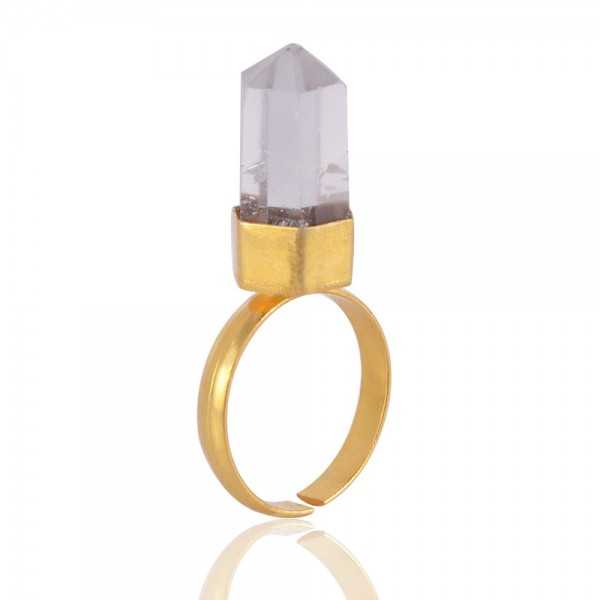 Crystal Gemstone Handmade 18K Gold Vermeil Open Adjustable Ring
