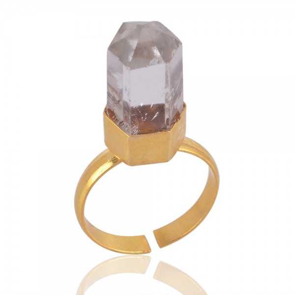 Crystal Gemstone Handmade 18K Gold Vermeil Open Adjustable Ring