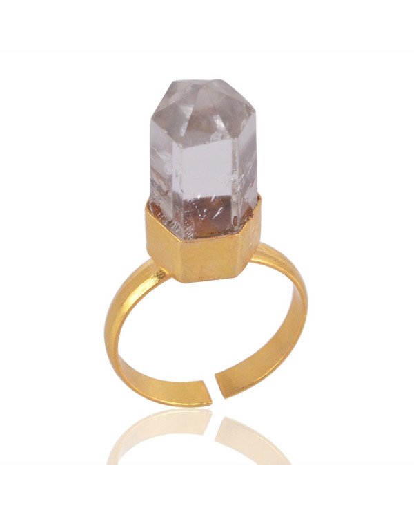 Crystal Gemstone Handmade 18K Gold Vermeil Open Adjustable Ring