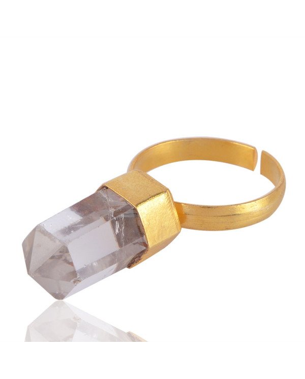 Crystal Gemstone Handmade 18K Gold Vermeil Open Adjustable Ring
