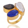 Labradorite and Biwa Pearl 18K Gold Vermeil Ring For Women