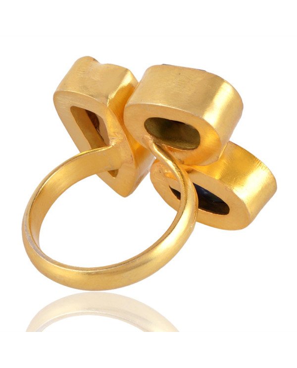 Labradorite and Biwa Pearl 18K Gold Vermeil Ring For Women