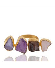 Raw Amethyst and Tanzanite Raw Moonstone 18K Gold Vermeil Ring