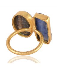 Raw Tanzanite And Labradorite Gemstone Handmade 18k Gold Vermeil Ring