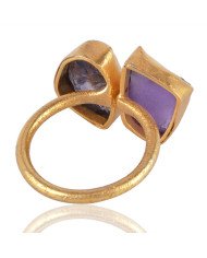 Raw Smoky and Raw Amethyst Gemstone Handmade 18K Gold Vermeil Ring