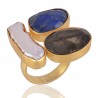 Labradorite Corundum and Pearl Gemstone fashion Jewelry Adjustable Ring