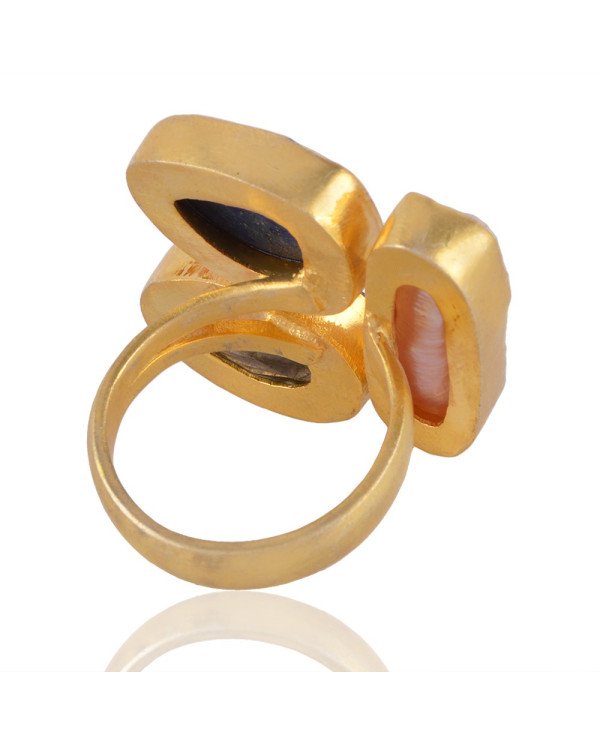 Labradorite Corundum and Pearl Gemstone fashion Jewelry Adjustable Ring