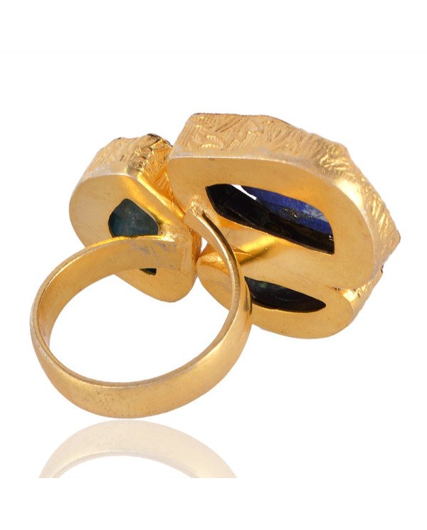 Rough Stone Turquoise Lapis and Apatite Fantastic Fashion Ring with Gold Plating