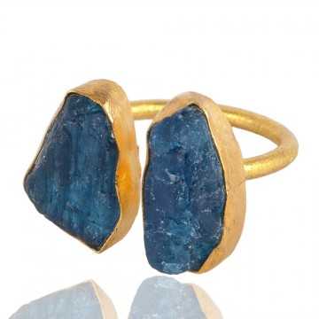 Raw Apatite Gemstone Handmade 18K Gold Vermeil Adjustable Ring