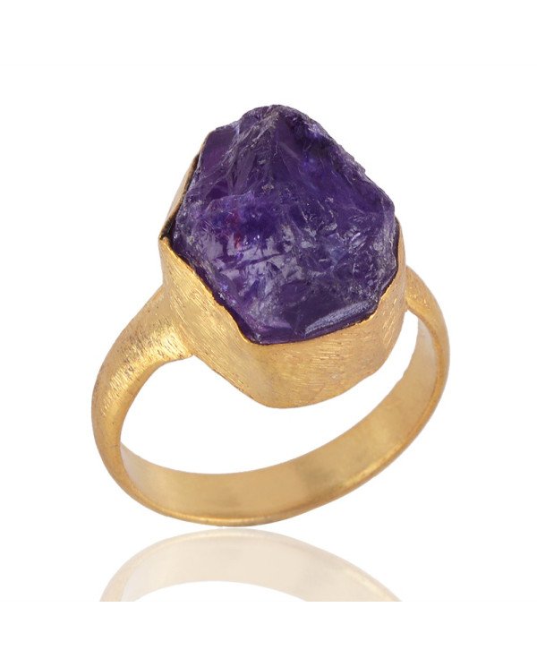 Raw Amethyst Gemstone Handmade 18K Gold Vermeil Ring
